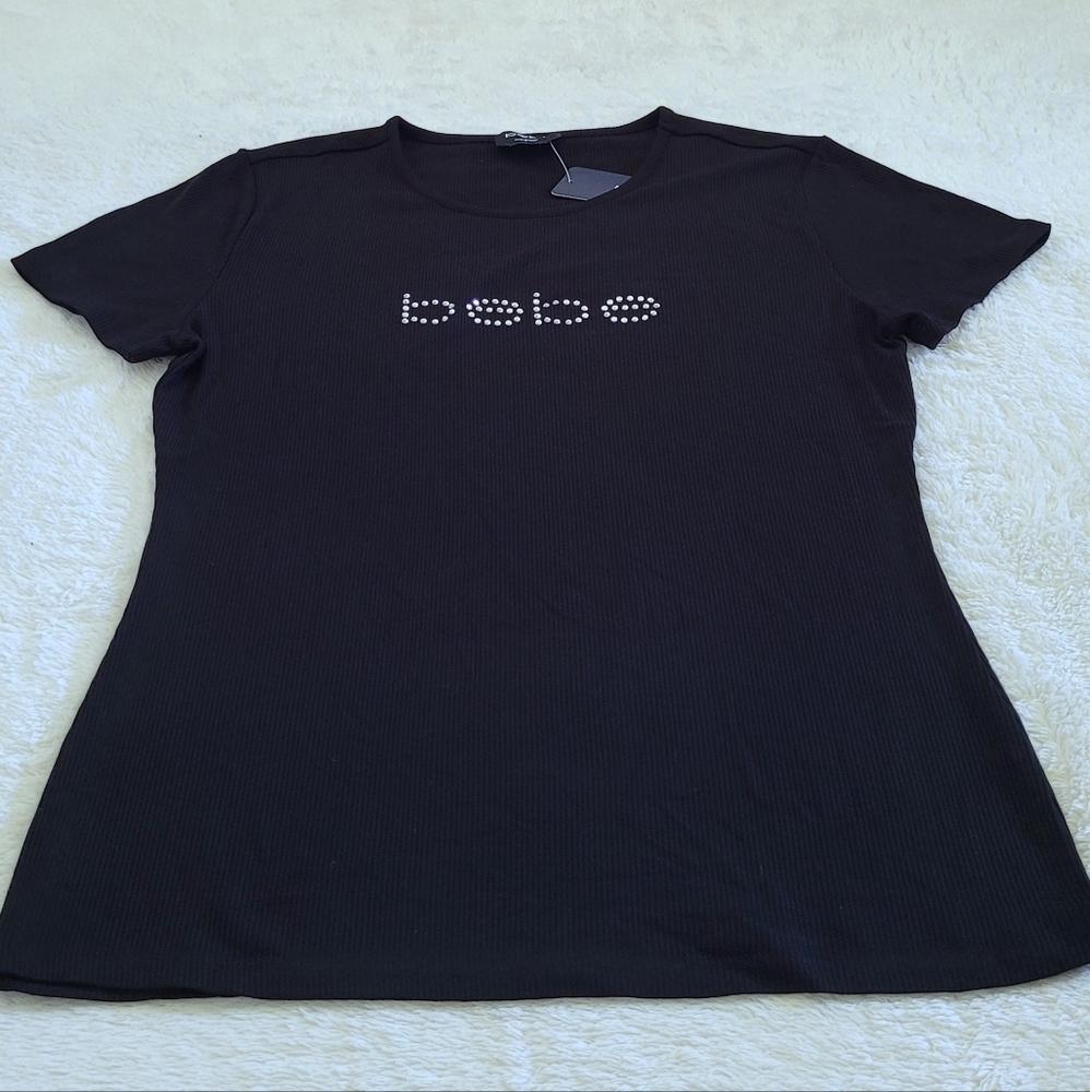 bebe Black🖤 Ribbed Top with Clear Rhinestones💎 - NWT - Picture 12 of 14